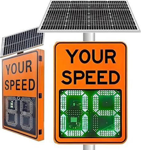 Solar LED Speed ​​Display علامة رادار - الحد المتغير لعلامات التحذير من حركة المرور من أجل السلامة على الطرق ، وتغذية مرتدة السيارة ، وتشمل الملحقات ، أصفر 50 × 70 سم in Kuwait
