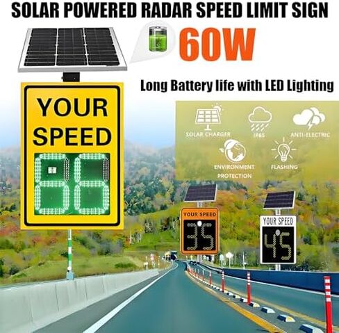 علامة سرعة الرادار التي تعمل بالطاقة الشمسية - عرض سرعة LED مع التحكم عن بعد ، تحذير محدد قابل للتعديل لسلامة الطرق ، 60 × 60 سم - تعزيز الوعي والامتثال لحركة المرور in Kuwait