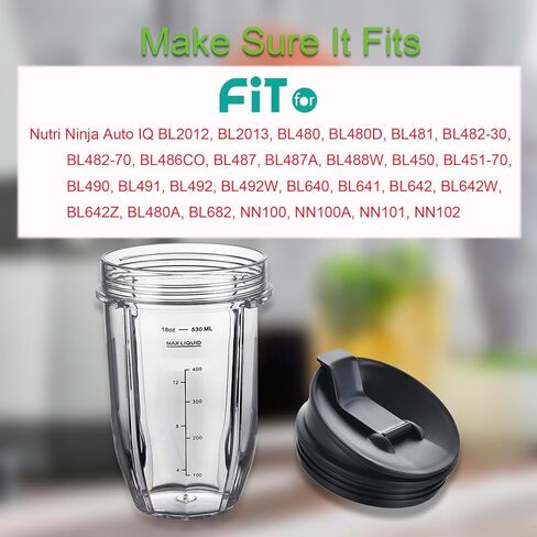 Blender Cups for Ninja Blender, 32OZ Cup with Sip & Seal Lids Compatible with Nutri Ninja Auto IQ Series Blenders BL480 BL481 BL482 BL490 BL640 BL680 BL450 BL482 BL682 BL642 BL640(2 Pack) in Kuwait