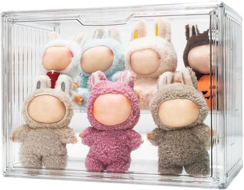 Clear Doll Storage Box Compatible with Labubu - Stackable Organizer for 15-17cm Dolls & Accessories, Transparent Display Case for Collectibles, Action Figures, and Toy Clothes in Saudi Arabia