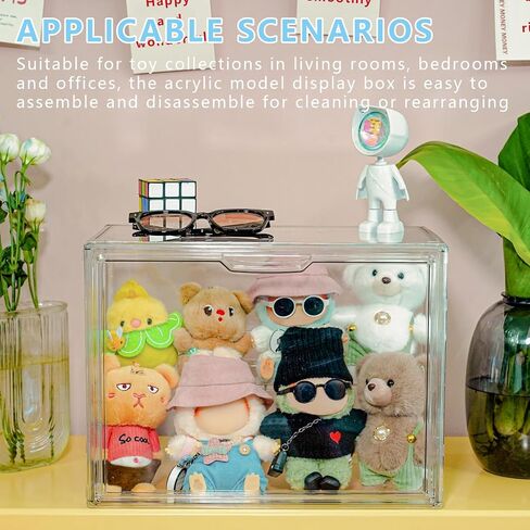 Clear Doll Storage Box Compatible with Labubu - Stackable Organizer for 15-17cm Dolls & Accessories, Transparent Display Case for Collectibles, Action Figures, and Toy Clothes in Kuwait