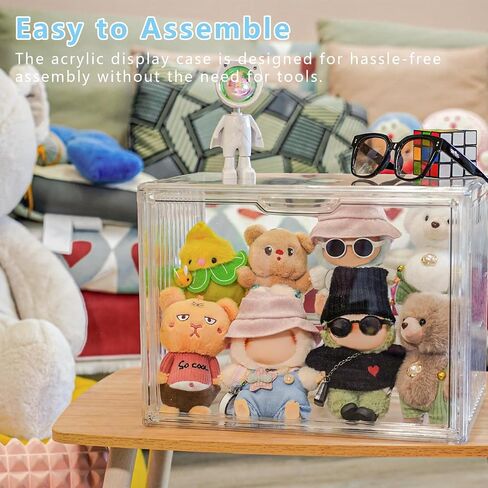 Clear Doll Storage Box Compatible with Labubu - Stackable Organizer for 15-17cm Dolls & Accessories, Transparent Display Case for Collectibles, Action Figures, and Toy Clothes in Kuwait