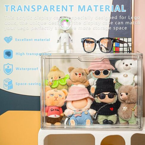 Clear Doll Storage Box Compatible with Labubu - Stackable Organizer for 15-17cm Dolls & Accessories, Transparent Display Case for Collectibles, Action Figures, and Toy Clothes in Kuwait