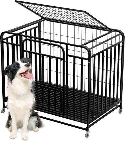 43.3×29.5×35.4 in Heavy Duty Dog Crate, Alloy Steel Material Dog Kennel, with 3 Doors 4 Lockable Wheels 1 Removable Trays, Dog Cage Kennel for Small to Medium Dogs (43 in) in Saudi Arabia