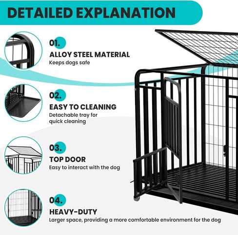 43.3×29.5×35.4 in Heavy Duty Dog Crate, Alloy Steel Material Dog Kennel, with 3 Doors 4 Lockable Wheels 1 Removable Trays, Dog Cage Kennel for Small to Medium Dogs (43 in) in Saudi Arabia