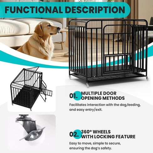 43.3×29.5×35.4 in Heavy Duty Dog Crate, Alloy Steel Material Dog Kennel, with 3 Doors 4 Lockable Wheels 1 Removable Trays, Dog Cage Kennel for Small to Medium Dogs (43 in) in Saudi Arabia