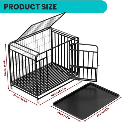 43.3×29.5×35.4 in Heavy Duty Dog Crate, Alloy Steel Material Dog Kennel, with 3 Doors 4 Lockable Wheels 1 Removable Trays, Dog Cage Kennel for Small to Medium Dogs (43 in) in Saudi Arabia