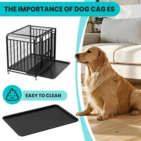 43.3×29.5×35.4 in Heavy Duty Dog Crate, Alloy Steel Material Dog Kennel, with 3 Doors 4 Lockable Wheels 1 Removable Trays, Dog Cage Kennel for Small to Medium Dogs (43 in) in Saudi Arabia