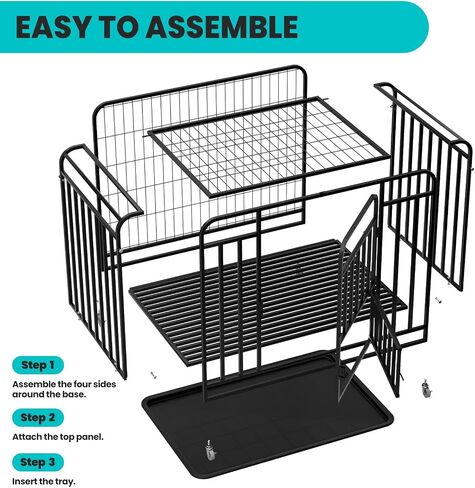 43.3×29.5×35.4 in Heavy Duty Dog Crate, Alloy Steel Material Dog Kennel, with 3 Doors 4 Lockable Wheels 1 Removable Trays, Dog Cage Kennel for Small to Medium Dogs (43 in) in Saudi Arabia