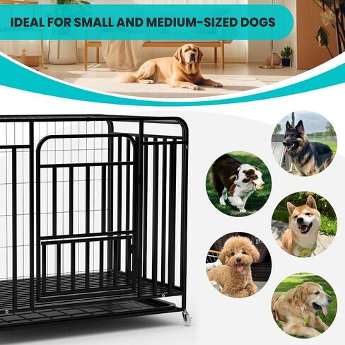 43.3×29.5×35.4 in Heavy Duty Dog Crate, Alloy Steel Material Dog Kennel, with 3 Doors 4 Lockable Wheels 1 Removable Trays, Dog Cage Kennel for Small to Medium Dogs (43 in) in Saudi Arabia