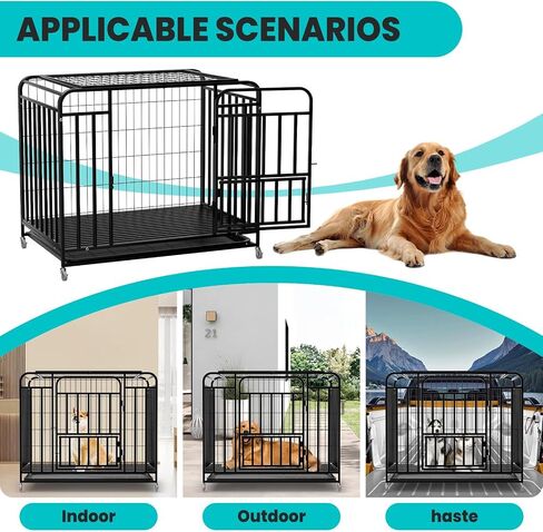 43.3×29.5×35.4 in Heavy Duty Dog Crate, Alloy Steel Material Dog Kennel, with 3 Doors 4 Lockable Wheels 1 Removable Trays, Dog Cage Kennel for Small to Medium Dogs (43 in) in Saudi Arabia