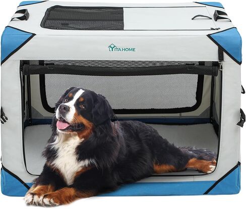 YITAHOME Collapsible Dog Crate, 4-Door Portable Travel Dog Crate, 4-Door Folding Soft Dog Kennel with Breathable Mesh Windows & Soft Mat，Indoor & Outdoor Use, 36" L x 25" W x 25" H, Flat Style in Saudi Arabia