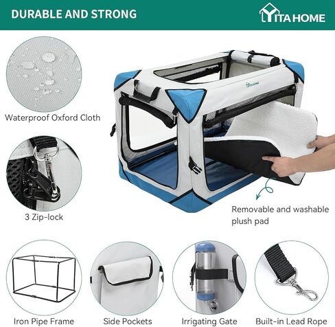 YITAHOME Collapsible Dog Crate, 4-Door Portable Travel Dog Crate, 4-Door Folding Soft Dog Kennel with Breathable Mesh Windows & Soft Mat，Indoor & Outdoor Use, 36" L x 25" W x 25" H, Flat Style in Saudi Arabia