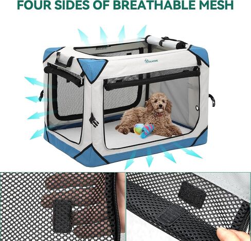 YITAHOME Collapsible Dog Crate, 4-Door Portable Travel Dog Crate, 4-Door Folding Soft Dog Kennel with Breathable Mesh Windows & Soft Mat，Indoor & Outdoor Use, 36" L x 25" W x 25" H, Flat Style in Saudi Arabia