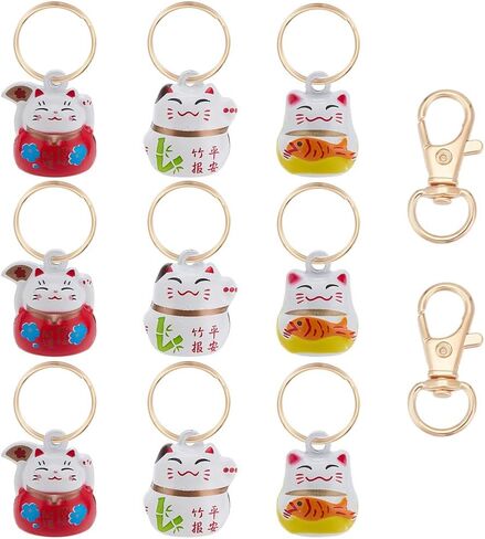Webeedy 9 PCS Lucky Cat Term Bells 3 Styles Pet Twlar Bells Charm مع حلقات رئيسية Fortune Cat Chollars بصوت عالٍ صوت قلادة صغيرة للحيوانات لاستلوازات DIY Keychain Home Decoration Supplies in Saudi Arabia