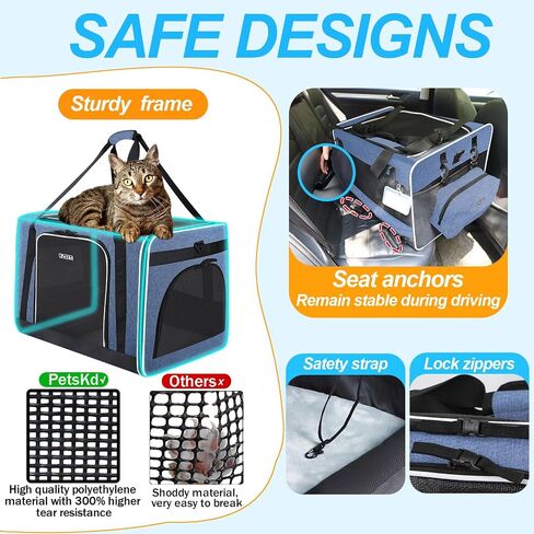 Petskd Extra Large Cat Carrier with Wheels and Litter Box 24"x17"x17" for Large Cat or 2 Small Cats, Collapsible Soft Sided Pet Carrier for Car Travel with Lockable Safety Zippers(Blue) in Saudi Arabia