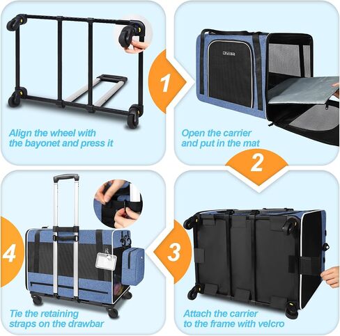 Petskd Extra Large Cat Carrier with Wheels and Litter Box 24"x17"x17" for Large Cat or 2 Small Cats, Collapsible Soft Sided Pet Carrier for Car Travel with Lockable Safety Zippers(Blue) in Saudi Arabia