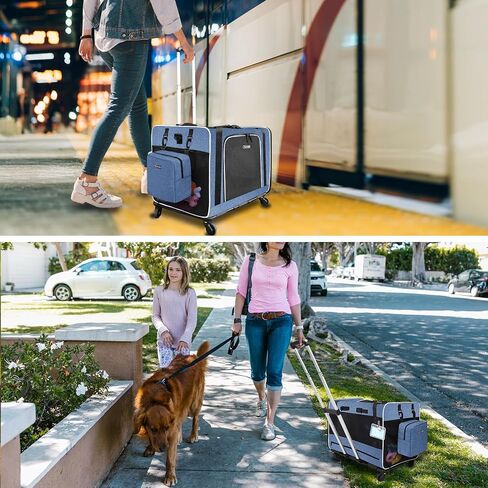Petskd Extra Large Cat Carrier with Wheels and Litter Box 24"x17"x17" for Large Cat or 2 Small Cats, Collapsible Soft Sided Pet Carrier for Car Travel with Lockable Safety Zippers(Blue) in Saudi Arabia