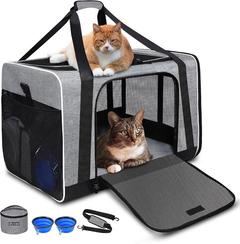 Petskd Extra Large Cat Carrier with Wheels and Litter Box 24"x17"x17" for Large Cat or 2 Small Cats, Collapsible Soft Sided Pet Carrier for Car Travel with Lockable Safety Zippers(Blue) in Saudi Arabia