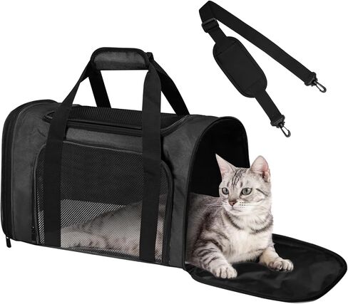 شركة طيران معتمدة من شركة Pet Carrier 17 "X11" X11 " - حقيبة سفر للكلاب الناعمة للحيوانات الأليفة الصغيرة التي تصل إلى 15 رطلاً ، حاملة حيوانات أليفة قابلة للطي محمولة تحت مقعد مع تهوية شبكية وحزام الكتف (وردي) in Kuwait