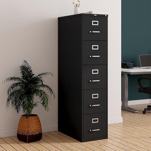 دبابيس 5-Drawer Cabinet Vertical File Cabinet ، مستندات حجم الرسالة ، قابلة للقفل ، 26.5 "D x 15" W x 61.38 "H ، Black in Saudi Arabia