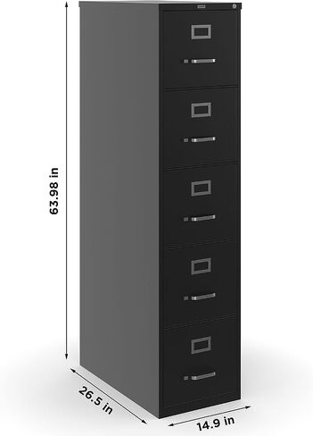 دبابيس 5-Drawer Cabinet Vertical File Cabinet ، مستندات حجم الرسالة ، قابلة للقفل ، 26.5 "D x 15" W x 61.38 "H ، Black in Saudi Arabia