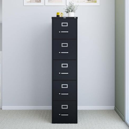 دبابيس 5-Drawer Cabinet Vertical File Cabinet ، مستندات حجم الرسالة ، قابلة للقفل ، 26.5 "D x 15" W x 61.38 "H ، Black in Saudi Arabia
