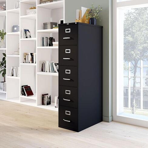 دبابيس 5-Drawer Cabinet Vertical File Cabinet ، مستندات حجم الرسالة ، قابلة للقفل ، 26.5 "D x 15" W x 61.38 "H ، Black in Saudi Arabia
