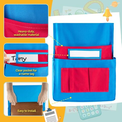 24 PCS Chair Pocket for Classroom, Chair Organizer, Student Chair back Buddy Pocket Chart, with 6 Storage Pockets and One Name Tag, Seat Storage Sack 15" W x 19" H, 6 Bright Colors in Kuwait