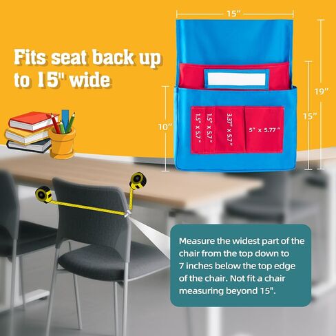 24 PCS Chair Pocket for Classroom, Chair Organizer, Student Chair back Buddy Pocket Chart, with 6 Storage Pockets and One Name Tag, Seat Storage Sack 15" W x 19" H, 6 Bright Colors in Kuwait