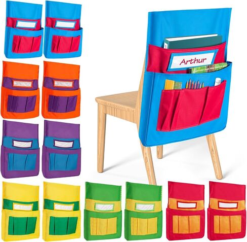 24 PCS Chair Pocket for Classroom, Chair Organizer, Student Chair back Buddy Pocket Chart, with 6 Storage Pockets and One Name Tag, Seat Storage Sack 15" W x 19" H, 6 Bright Colors in Kuwait