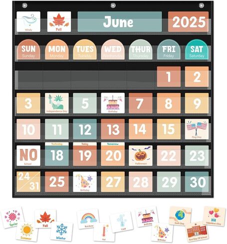 مخطط جيب تقويمي كبير ، مخطط جيب تقويم التقويم التقويمي مع 115 بطاقة لتقويم الفصول الدراسية ومخطط جيب الطقس للتعلم في رياض الأطفال (أبيض) in Kuwait