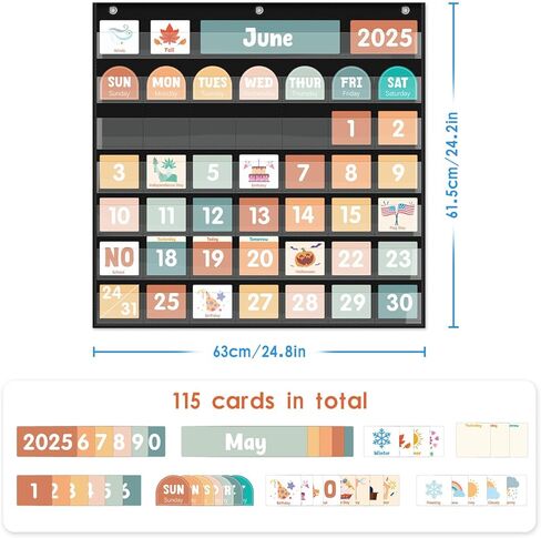 مخطط جيب تقويمي كبير ، مخطط جيب تقويم التقويم التقويمي مع 115 بطاقة لتقويم الفصول الدراسية ومخطط جيب الطقس للتعلم في رياض الأطفال (أبيض) in Kuwait