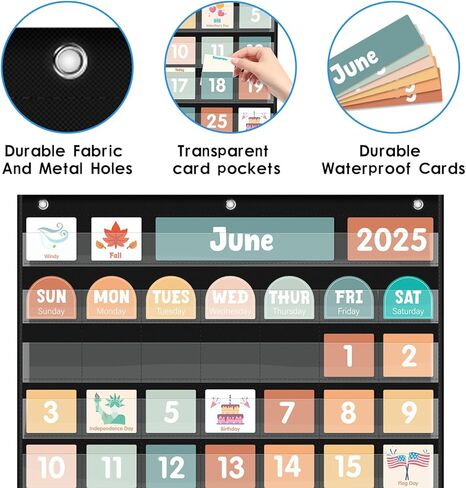 مخطط جيب تقويمي كبير ، مخطط جيب تقويم التقويم التقويمي مع 115 بطاقة لتقويم الفصول الدراسية ومخطط جيب الطقس للتعلم في رياض الأطفال (أبيض) in Kuwait