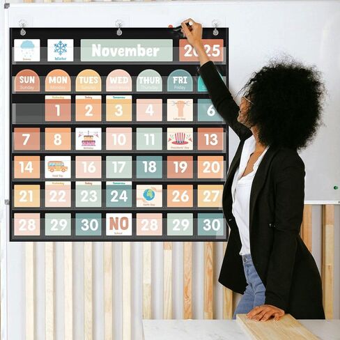 مخطط جيب تقويمي كبير ، مخطط جيب تقويم التقويم التقويمي مع 115 بطاقة لتقويم الفصول الدراسية ومخطط جيب الطقس للتعلم في رياض الأطفال (أبيض) in Kuwait