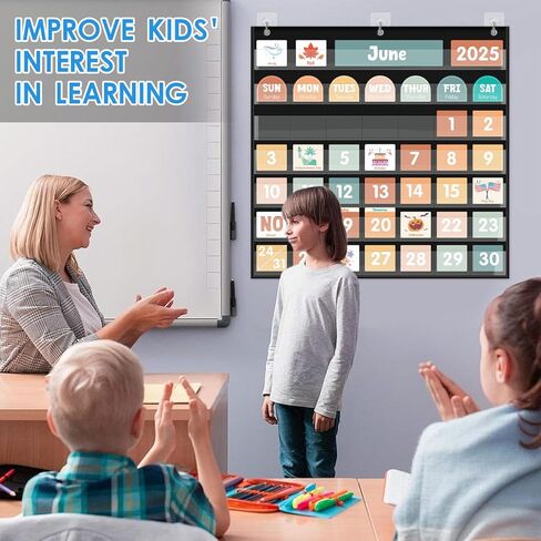 مخطط جيب تقويمي كبير ، مخطط جيب تقويم التقويم التقويمي مع 115 بطاقة لتقويم الفصول الدراسية ومخطط جيب الطقس للتعلم في رياض الأطفال (أبيض) in Kuwait