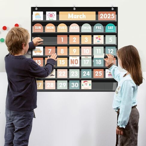 مخطط جيب تقويمي كبير ، مخطط جيب تقويم التقويم التقويمي مع 115 بطاقة لتقويم الفصول الدراسية ومخطط جيب الطقس للتعلم في رياض الأطفال (أبيض) in Kuwait