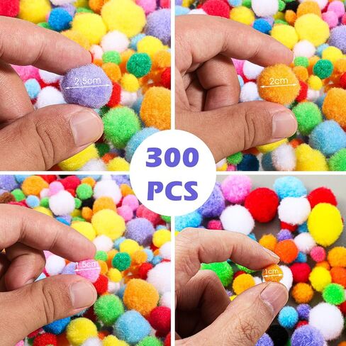 pompoms حجم متنوع للحرف 300 pcs ملونة pom poms Craft 10mm-25mm صنع ألوان متعددة mini بوم بومس ناعمة ورقيقة للحرف والحرفية للفن الحرفي المادة DIY in Saudi Arabia