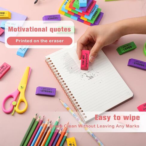 Yaomiao 180 Pcs Inspirational Erasers for Kids Bulk Pencil Beveled Erasers Colorful Motivational Gifts Bulk for Kids Students Classrooms, Drawing, Back to School in Saudi Arabia