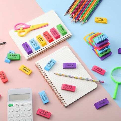 Yaomiao 180 Pcs Inspirational Erasers for Kids Bulk Pencil Beveled Erasers Colorful Motivational Gifts Bulk for Kids Students Classrooms, Drawing, Back to School in Saudi Arabia