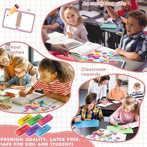Yaomiao 180 Pcs Inspirational Erasers for Kids Bulk Pencil Beveled Erasers Colorful Motivational Gifts Bulk for Kids Students Classrooms, Drawing, Back to School in Saudi Arabia
