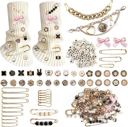 151 Pcs Junk Socks Charms Kit Shoe Charms for Sneakers Gold Charm with Letter Beads, Pearl Brooches and Pins, Rhinestones in Saudi Arabia