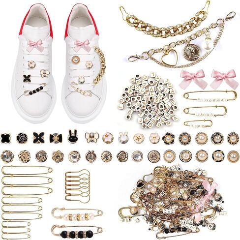 151 Pcs Junk Socks Charms Kit Shoe Charms for Sneakers Gold Charm with Letter Beads, Pearl Brooches and Pins, Rhinestones in Saudi Arabia