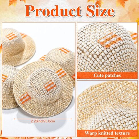 Soulchen 12 Pcs Mini Straw Hat for Craft Fall Brown Miniature Burlap Mini Scarecrow Hats for Crafts Floral Arranging, Centerpieces, Autumn Fall DIY Decor, 2.5 x 1 Inches in Saudi Arabia
