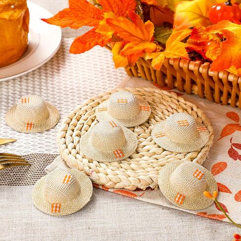 Soulchen 12 Pcs Mini Straw Hat for Craft Fall Brown Miniature Burlap Mini Scarecrow Hats for Crafts Floral Arranging, Centerpieces, Autumn Fall DIY Decor, 2.5 x 1 Inches in Saudi Arabia