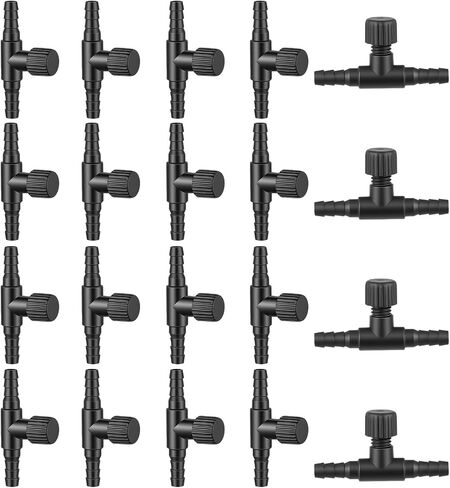 20 Pcs Aquarium Air Control Valves for 3/16" (4mm) ID Airline Tubing, Adjustable Black T Shaped Hose Connectors Single Way Plastic Air Flow Controllers Regulators Pump Accessories in Saudi Arabia
