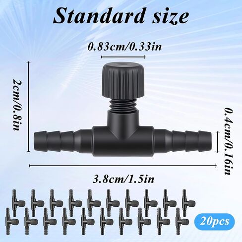 20 Pcs Aquarium Air Control Valves for 3/16" (4mm) ID Airline Tubing, Adjustable Black T Shaped Hose Connectors Single Way Plastic Air Flow Controllers Regulators Pump Accessories in Saudi Arabia
