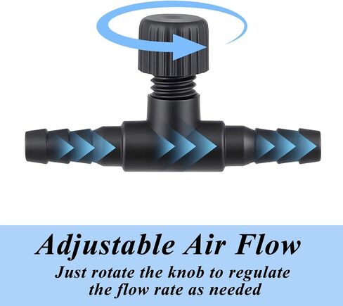 20 Pcs Aquarium Air Control Valves for 3/16" (4mm) ID Airline Tubing, Adjustable Black T Shaped Hose Connectors Single Way Plastic Air Flow Controllers Regulators Pump Accessories in Saudi Arabia
