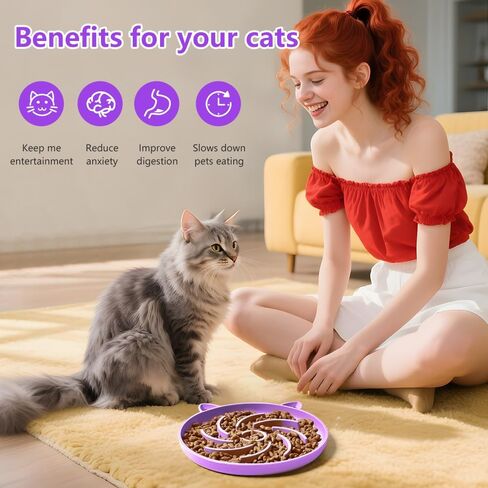 2pcs وعاء القط البطيء التغذية ، قطة تغذية الألغاز ، ألعاب تفاعلية ， وعاء القط البطيء التغذية المناسبة لجميع الأطعمة الجافة والرطبة ، سهلة التنظيف الأوعية السيليكون (برتقالي وأرجواني) in Saudi Arabia