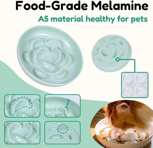 Slow Feeder Bowl for Cats and Small Dogs - Set of 3 Melamine Puzzle Cat Dish for Wet & Dry Food- Whisker Friendly & Dishwasher Safe & Non Slip Design (Pink +Blue + Green, 6.3" W × 1.2" H in Saudi Arabia
